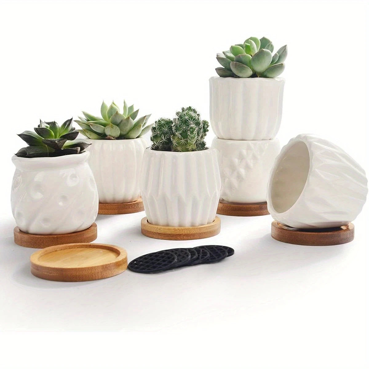 B SEPOR Set of 6 White Simple Porcelain Planters for Small Plant