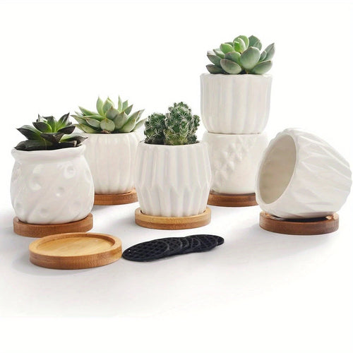 B SEPOR Set of 6 White Simple Porcelain Planters for Small Plant